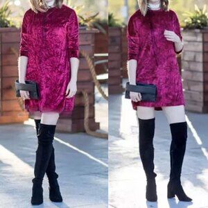 Zara Women's Burgundy Red Velvet Shift Mini Dress 5584/227, S